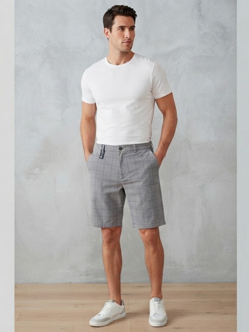 Travis Mathew Gray Windowpane Flat Front Shorts